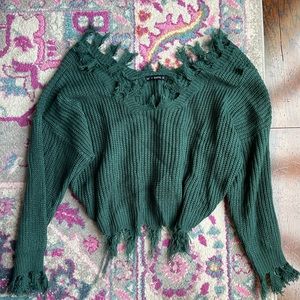 Off the shoulder cropped sweater - dark green.
